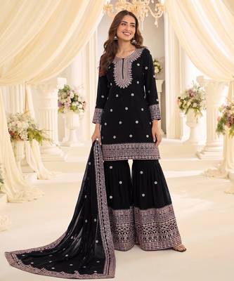 Black chinon sharara salwar suit 1