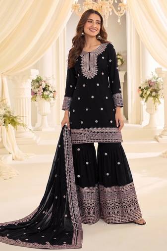Black chinon sharara salwar suit