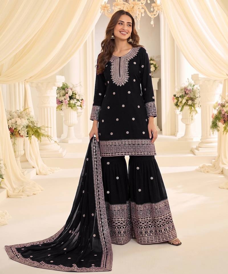 Black chinon sharara salwar suit