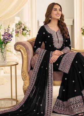 Black chinon sharara salwar suit 2