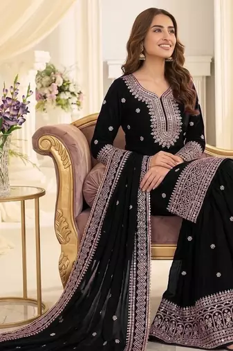 Black chinon sharara salwar suit