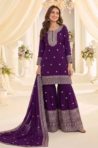 Purple chinon sharara salwar suit
