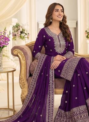 Purple chinon sharara salwar suit 2