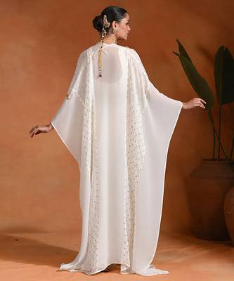 Ivory white embroidered cotton organza draped skirt set 3