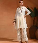 Ivory embroidered linen jute indo western kurta set