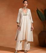 Ivory embroidered cotton lurex kurta set