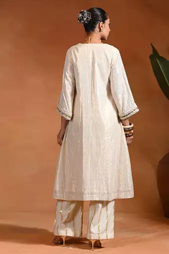 Ivory embroidered cotton lurex kurta set