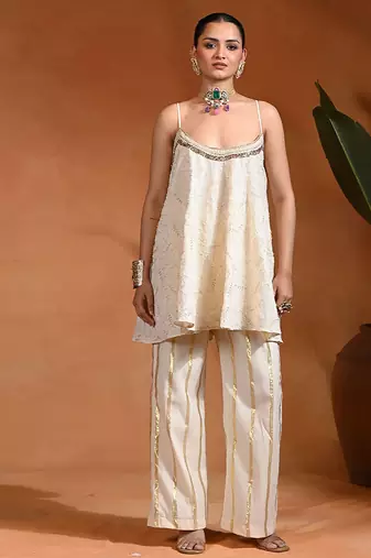Ivory embroidered cotton jacquard co ord set