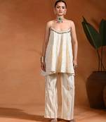 Ivory embroidered cotton jacquard co ord set
