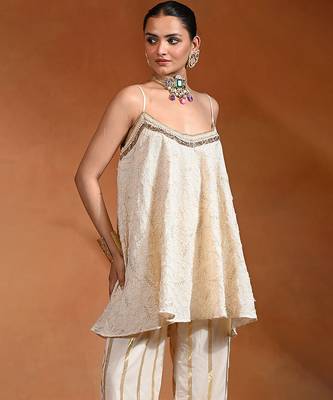 Ivory embroidered cotton jacquard co ord set 2