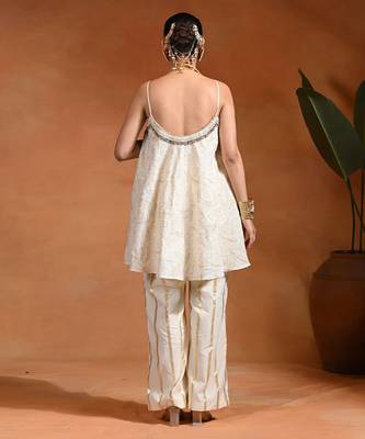 Ivory embroidered cotton jacquard co ord set 3
