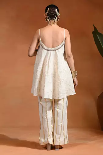 Ivory embroidered cotton jacquard co ord set