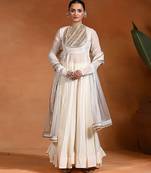 Ivory embroidered cotton organza anarkali set