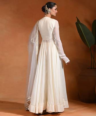 Ivory embroidered cotton organza anarkali set 2