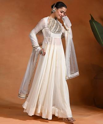 Ivory embroidered cotton organza anarkali set 5