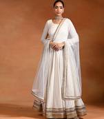 Ivory white embroidered jacquard anarkali set