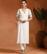 White embroidered chanderi silk kurta set