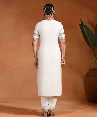 White embroidered chanderi silk kurta set 3