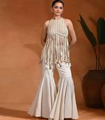 Ivory embroidered cotton jacquard indo western sharara set