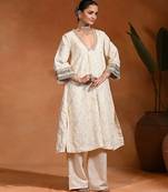 Ivory embroidered lurex jacquard kurta set