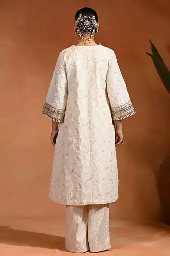 Ivory embroidered lurex jacquard kurta set