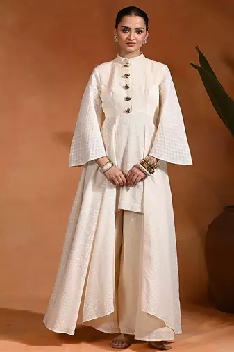 Ivory jute cotton fusion wear anarkali set