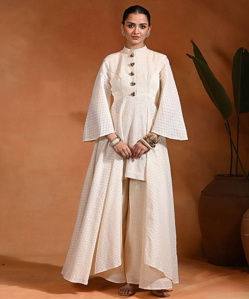 Ivory jute cotton fusion wear anarkali set
