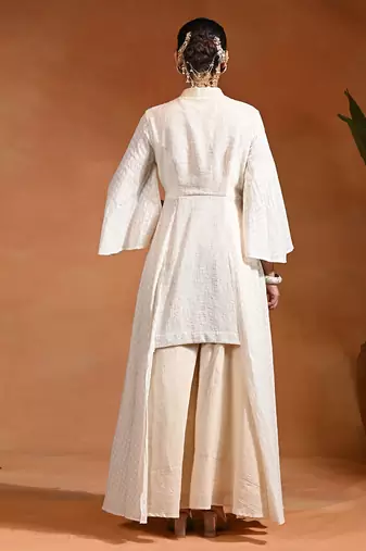 Ivory jute cotton fusion wear anarkali set