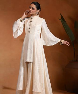 Ivory jute cotton fusion wear anarkali set 3