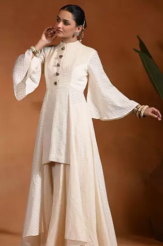 Ivory jute cotton fusion wear anarkali set