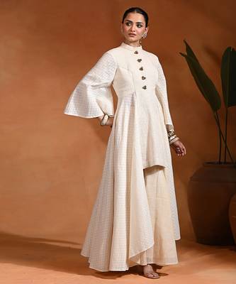 Ivory jute cotton fusion wear anarkali set 4