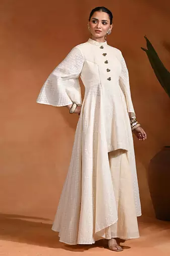 Ivory jute cotton fusion wear anarkali set
