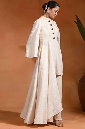 Ivory jute cotton fusion wear anarkali set