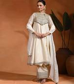 Ivory embroidered tissue silk anarkali set