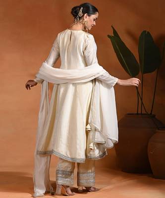 Ivory embroidered tissue silk anarkali set 2