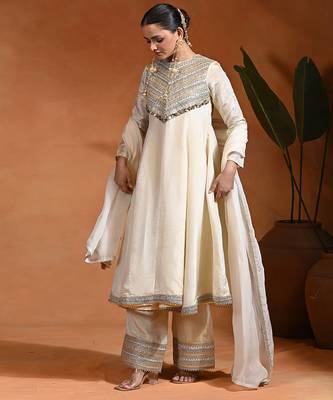 Ivory embroidered tissue silk anarkali set 5