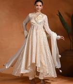 Ivory embroidered badla zari chanderi anarkali set