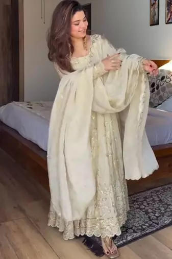 Cream crunchy silk gown & pants set