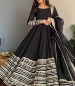 Black rayon gown with embroidery & sequins