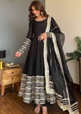Black rayon gown with embroidery & sequins 2