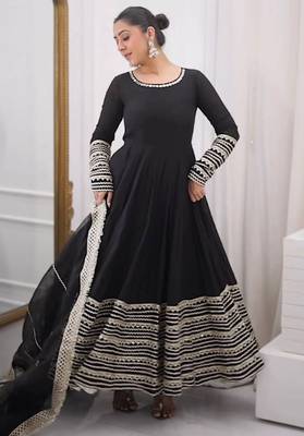 Black rayon gown with embroidery & sequins 3