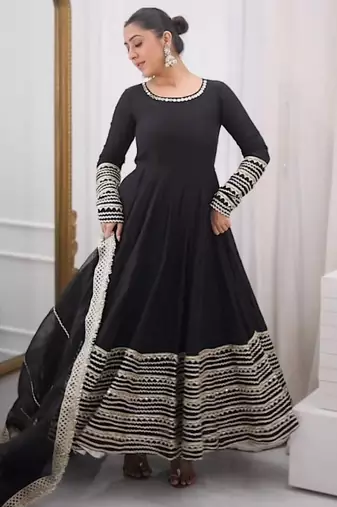 Black rayon gown with embroidery & sequins