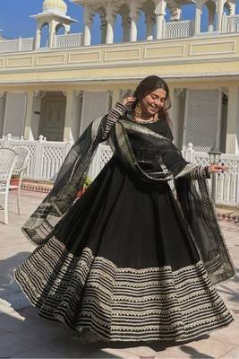 Black rayon gown with embroidery & sequins 4