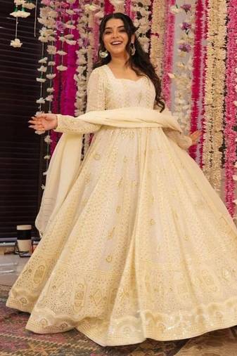 White faux blooming anarkali suit