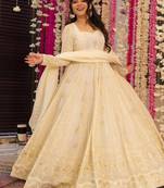 White faux blooming anarkali suit