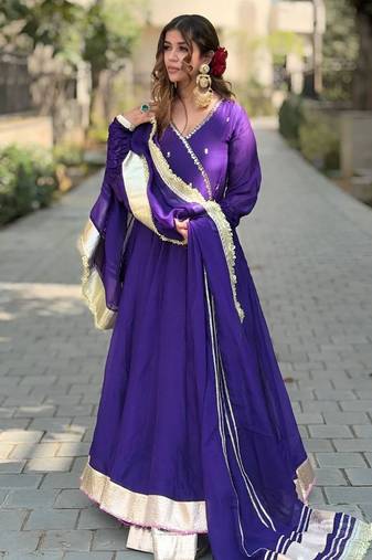 Purple blooming sharara set with sequins & zari work