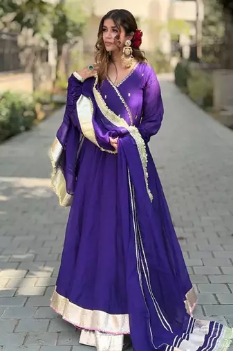Purple blooming sharara set with sequins & zari work