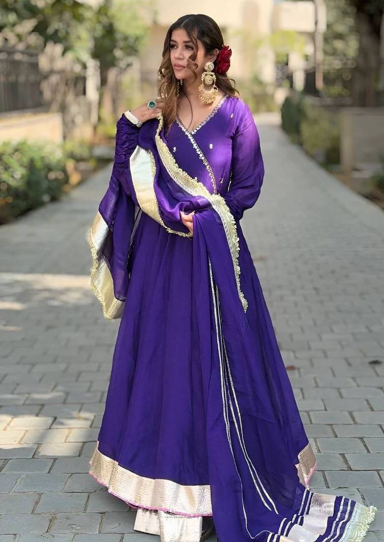 Purple blooming sharara set with sequins & zari work