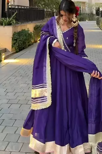 Purple blooming sharara set with sequins & zari work