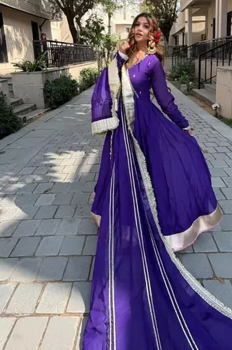 Purple blooming sharara set with sequins & zari work